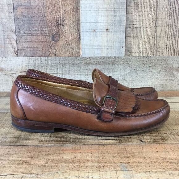Allen‎ Edmonds Brown Leather Meghan Kiltie Buckle Loafers Men's 10.5 C VTG 80s